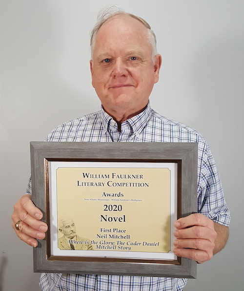 picture of author with William Faulkner Literary Competition award in the novel category